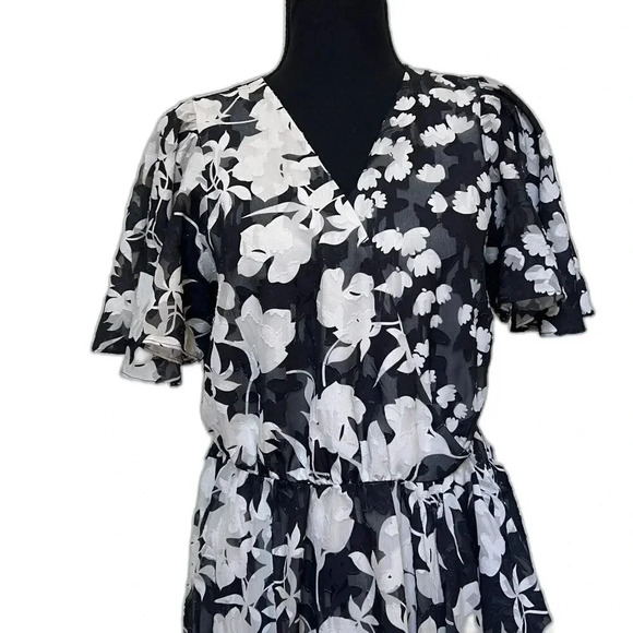 French Connection Bamba Devore Wrap Dress Black White Size 8 - Picture 4 of 7